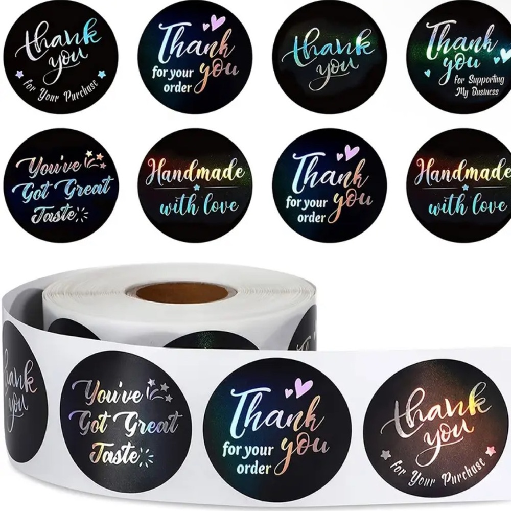NWT 500 Thank You Stickers Black & Rainbow